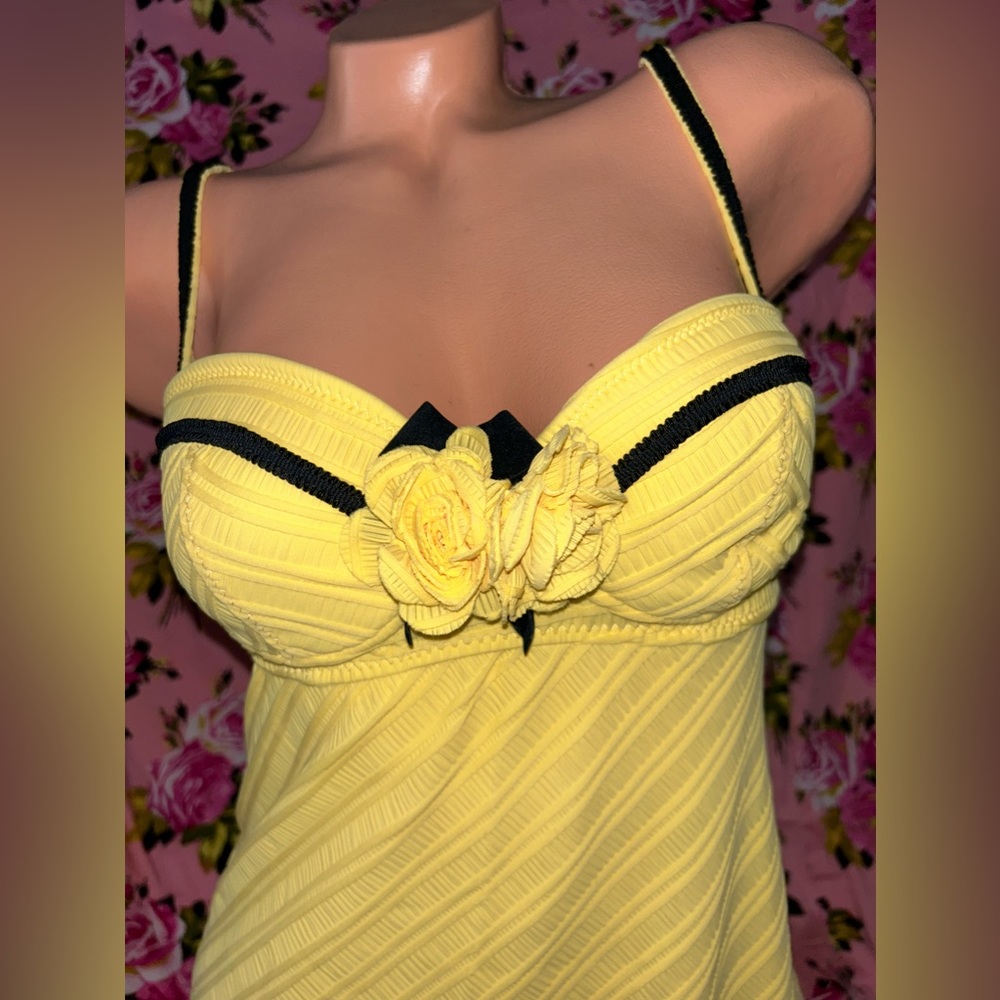 Betsey Johnson black yellow rose unforgettable swimsuit bikini cover up dress M